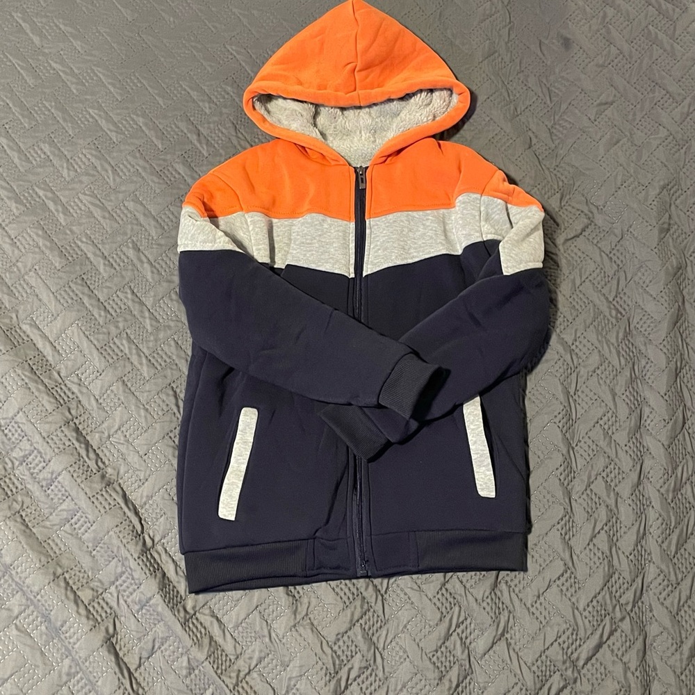 SHEIN Kids Orange and Navy Hooded Jacket